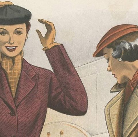 Decorative Vintage Fashion Print published in Ladies‘ Styles, 1952, close-up 1