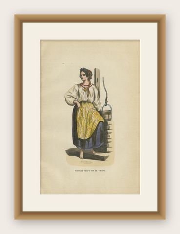 Russian Woman from Ukraine - Antique Costume Lithograph, c.1852, shown framed