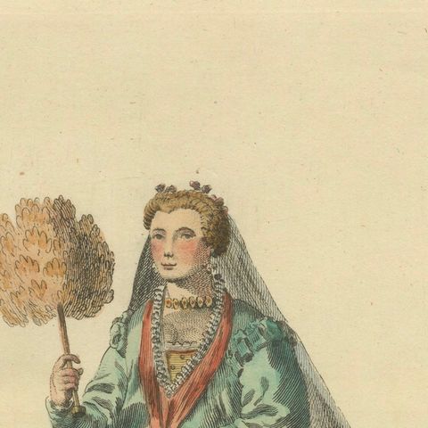 Italian Noble Lady Costume Print, Vicenza Fashion, 1749, close-up 5