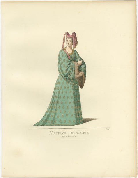 Antique Print of a Noblewoman from Siena, Italy, by Bonnard, 1860, view 3