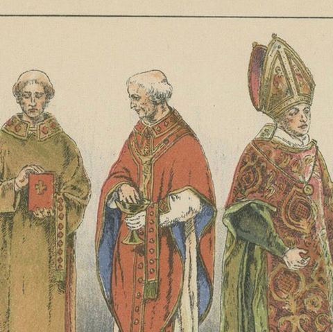 Renaissance and Baroque Clergy Dress, Antique Lithograph, ca.1880, close-up 5