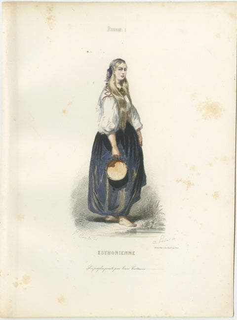 Russian Traditional Costumes and Trades, Set of Four Antique Prints, circa 1850, view 2