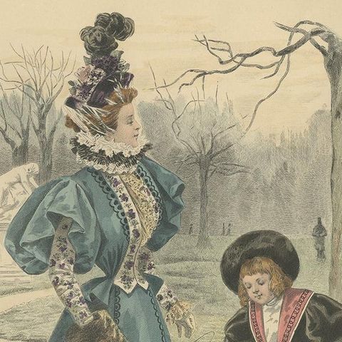 Pl. 3235 Antique Fashion Print of a Lady with a Child 'c.1895', close-up 2