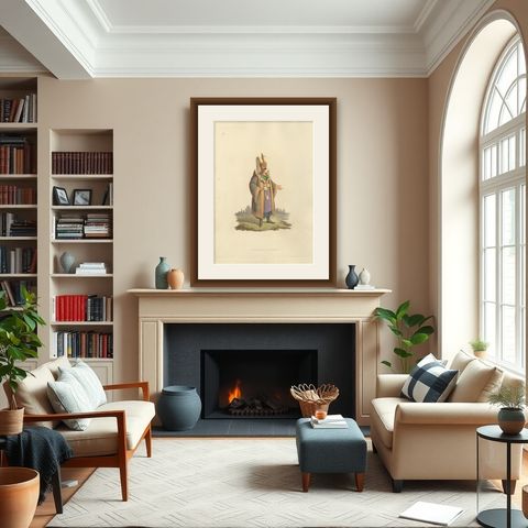 Antique Print of Colonel of Janizaries, the Military Costume of Turkey, 1818, shown framed in a room