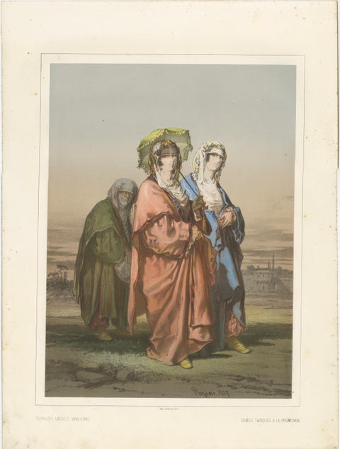 Antique Chromolithographed Print of Turkish Ladies Walking, view 2