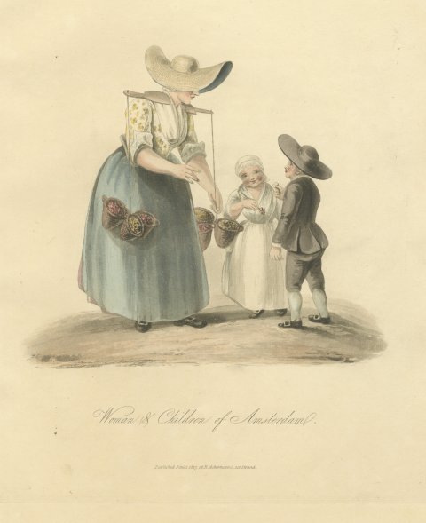 Woman and Children of Amsterdam, Antique Ackermann Print, 1817