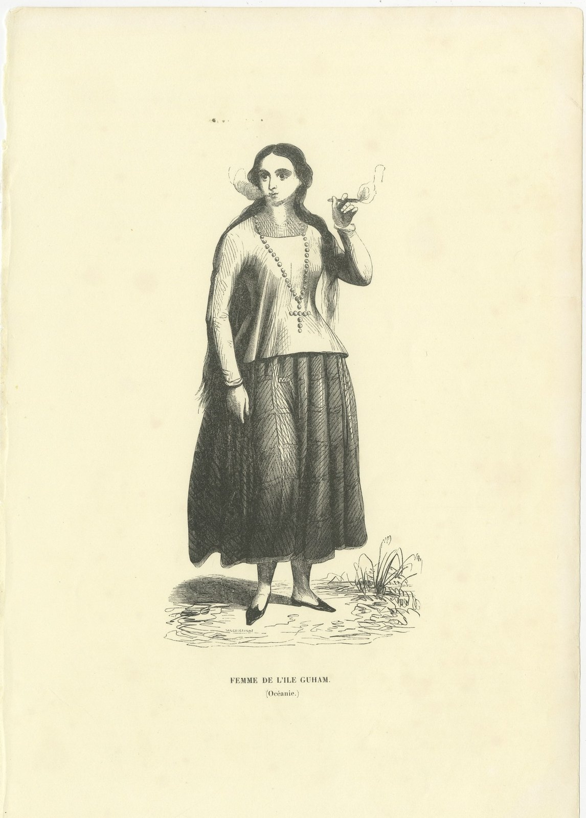 Woman of the Island of Guam, Antique Wahlen Costume Print, 1843-1844