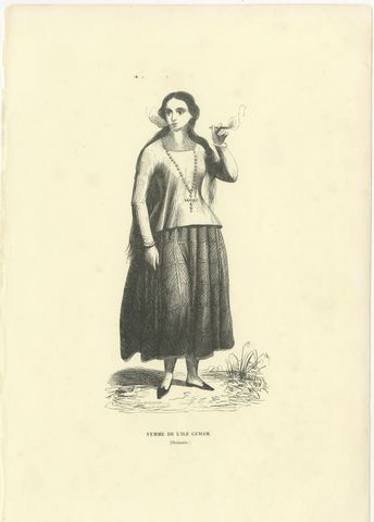 Woman of the Island of Guam, Antique Wahlen Costume Print, 1843-1844
