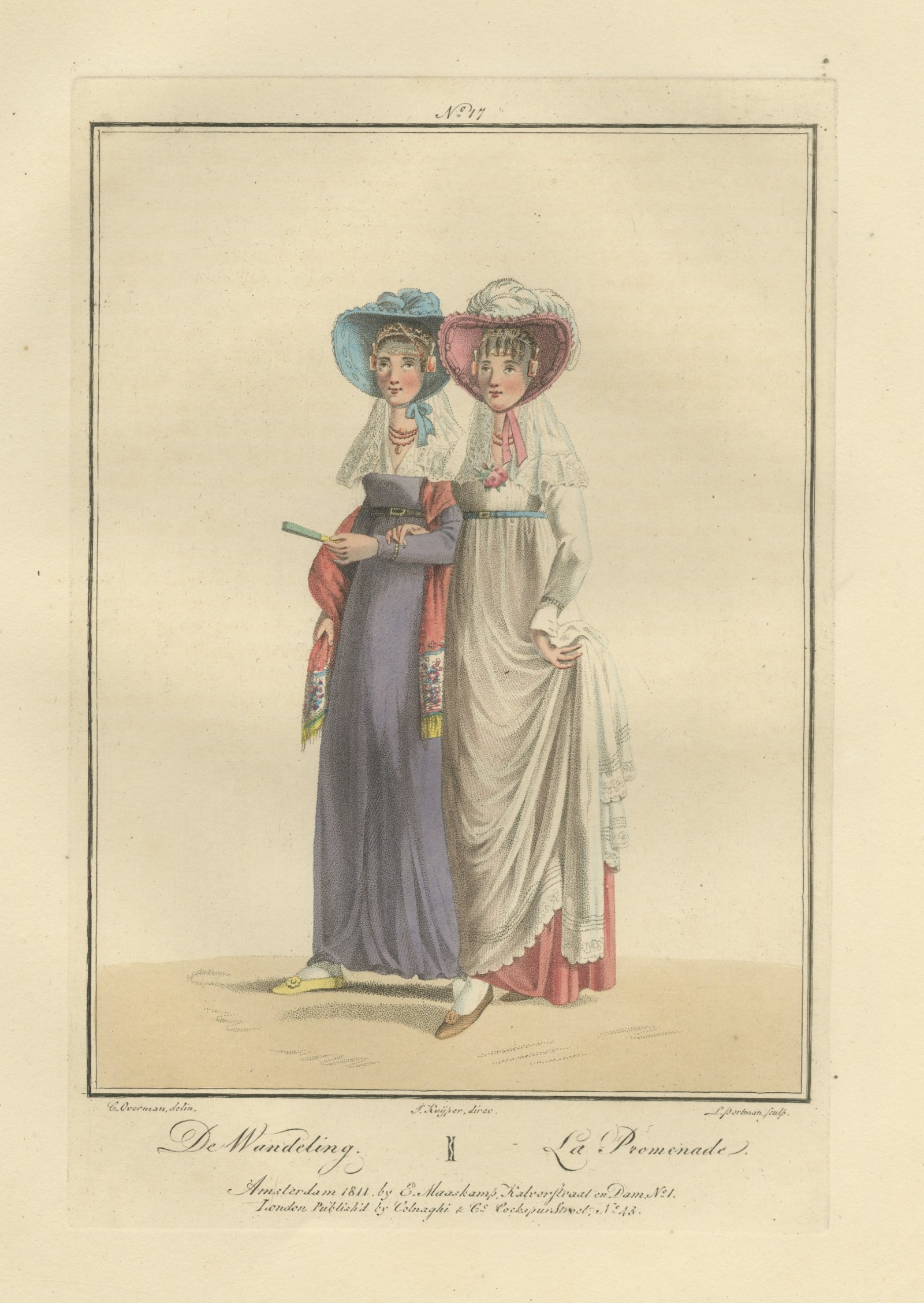 The Promenade, Two Young Women, Dutch Costume Print, 1811