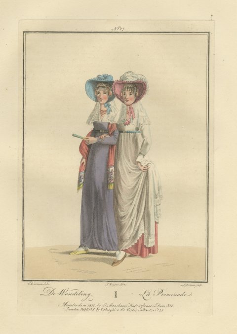 The Promenade, Two Young Women, Dutch Costume Print, 1811