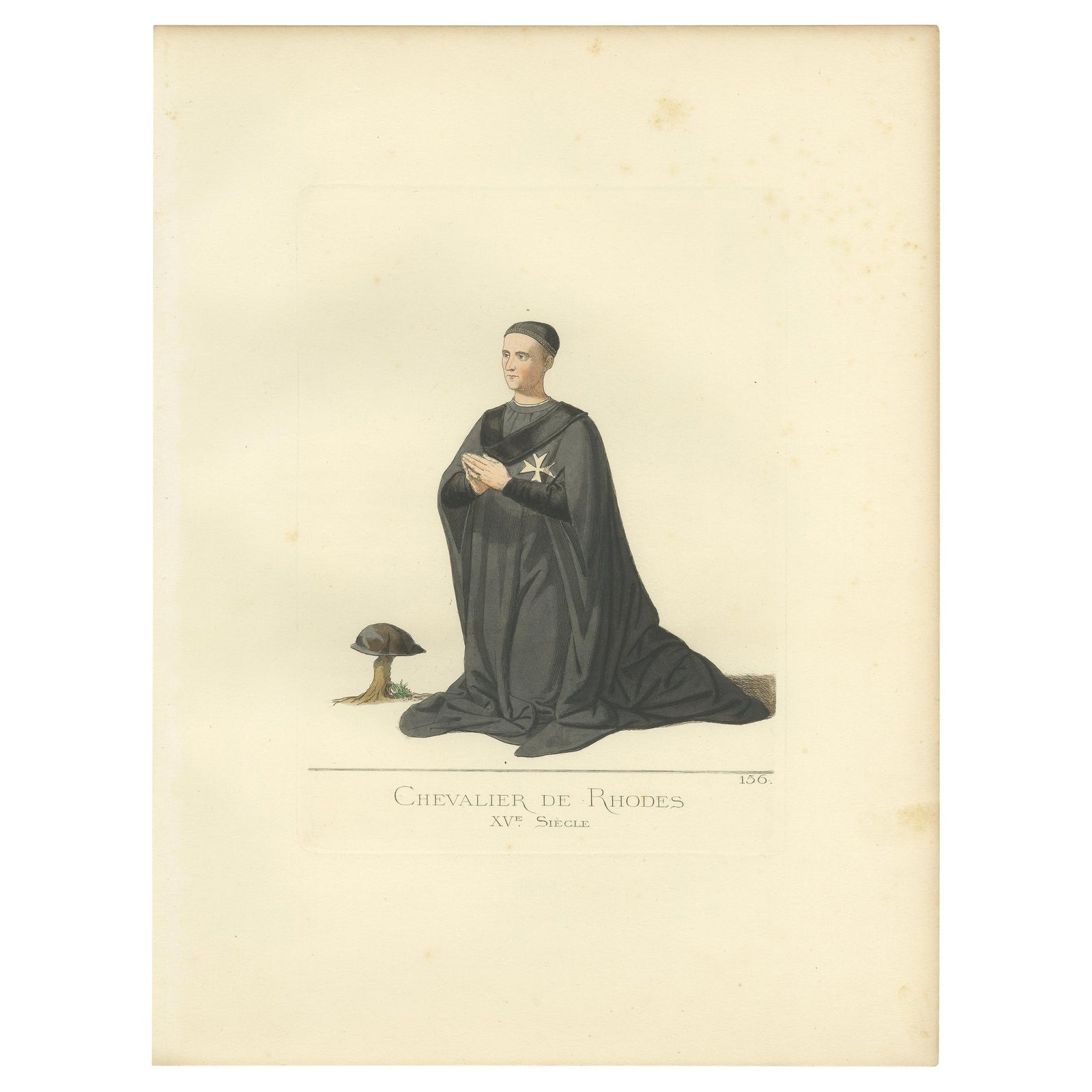 Antique Print of a Knight of Rhodes in Religious Costume, by Bonnard, 1860