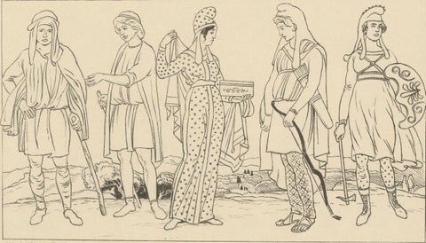 Ancient Scythians and Asia Minor Costumes, Antique Ethnographic Print, c.1905, close-up 4