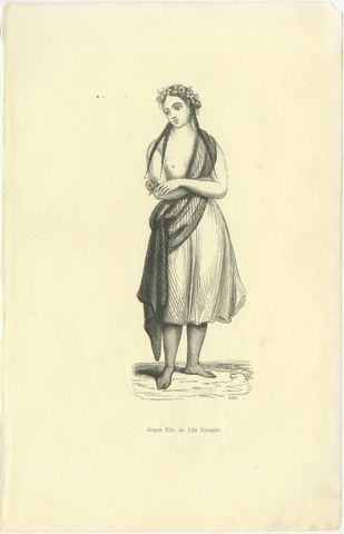 Young Girl of Pitcairn Island, Antique Wahlen Costume Print, 1843-1844, view 2