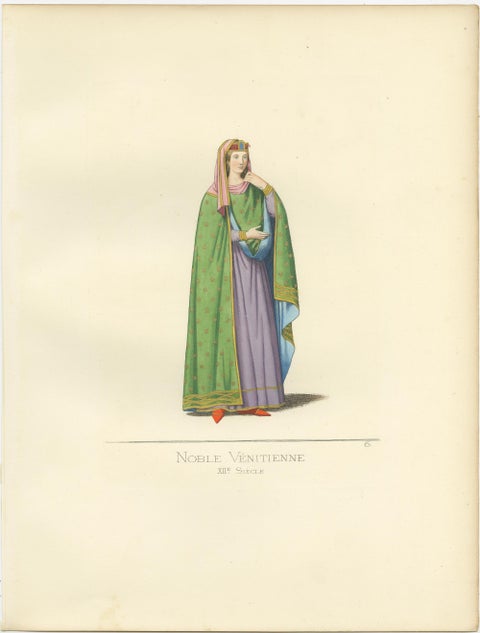 Antique Prints Set of 2, Venetian Nobleman and Noblewoman, 1860, view 3