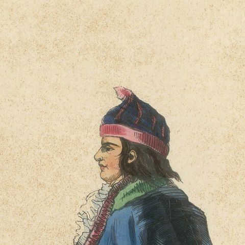 Laplander in Traditional Dress, Hand-Coloured Lithograph, c.1845, close-up 5