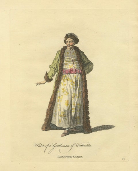 Antique Costume Print of a Gentleman of Wallachia, Engraving Jefferys, 1749, close-up 4