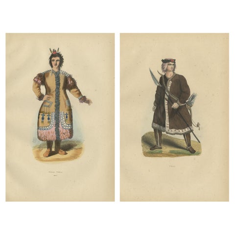 Yakut People in Traditional Attire, 1844 Handcolored Lithographs