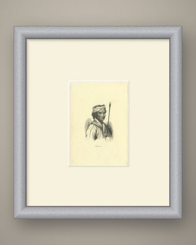 Rajah of Dao, Antique Wahlen Costume Print, 1843-1844, shown framed