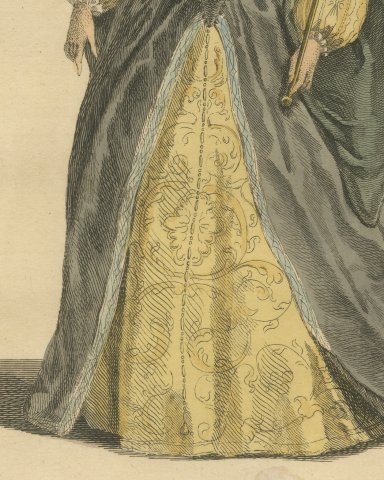 Habit of Queen Mary in 1554, Hand Colored Jefferys Costume Plate, 1757, close-up 2