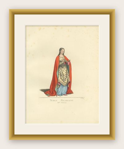 Antique Print of a Noblewoman from Milan in Italy, by Bonnard, 1860, shown framed