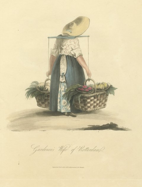 Gardener's Wife of Rotterdam with Produce, Antique Print, 1817