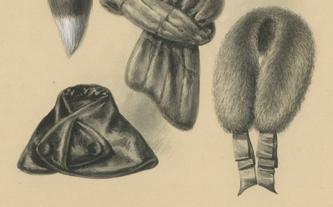 French Art Nouveau Fashion Design of Fur Collars and Stoles, c.1910, close-up 5