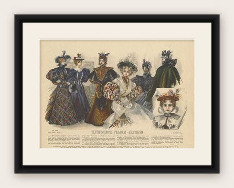 Antique Fashion Print of Women, Published in Germany in, 1895, shown framed