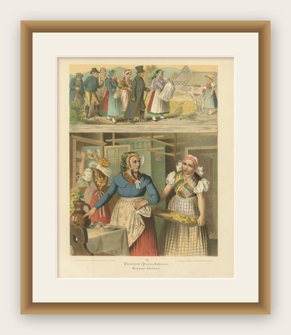 Silesian Folk Costume Scene, Prussia, Buchwald & Fischbach, c.1875, shown framed