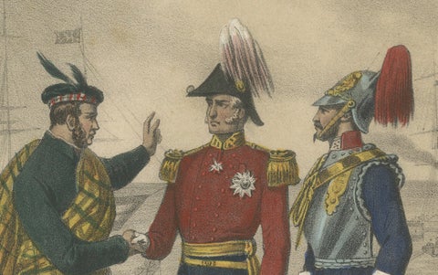 British and Scottish Costumes, Officers, Guards, and Sailors, c.1845, close-up 4