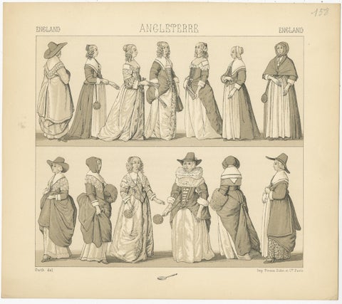 Pl. 158 Antique Print of English Dresses by Racinet, 'circa 1880', view 2