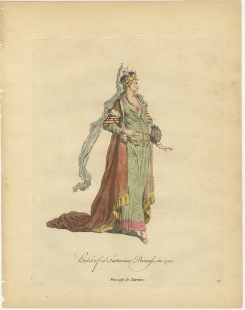 Tartar Princess Costume Print, Hand-Colored Engraving by Jefferys, 1749