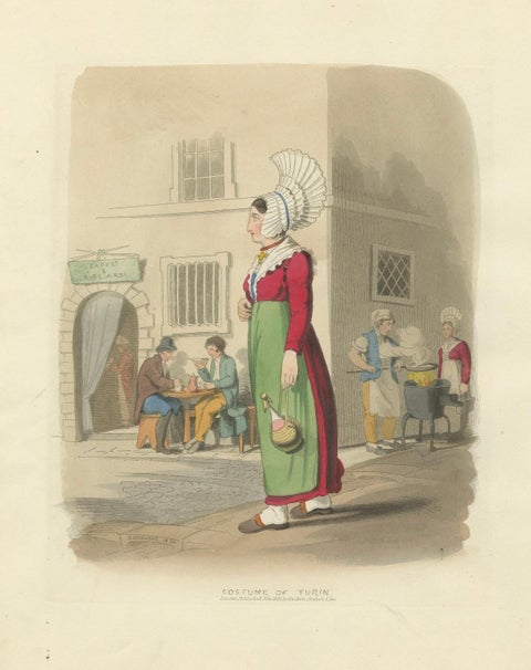 Italian Costume, Woman of Turin in Traditional Dress, 1835, close-up 6