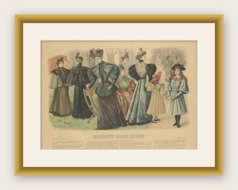 Antique Fashion Print from Germany showing a Group of Ladies, 1894, shown framed