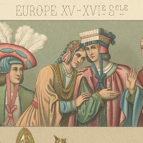 Pl 42 Antique Print of European 15th-16th Century Costumes by Racinet, close-up 1