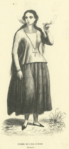 Woman of the Island of Guam, Antique Wahlen Costume Print, 1843-1844