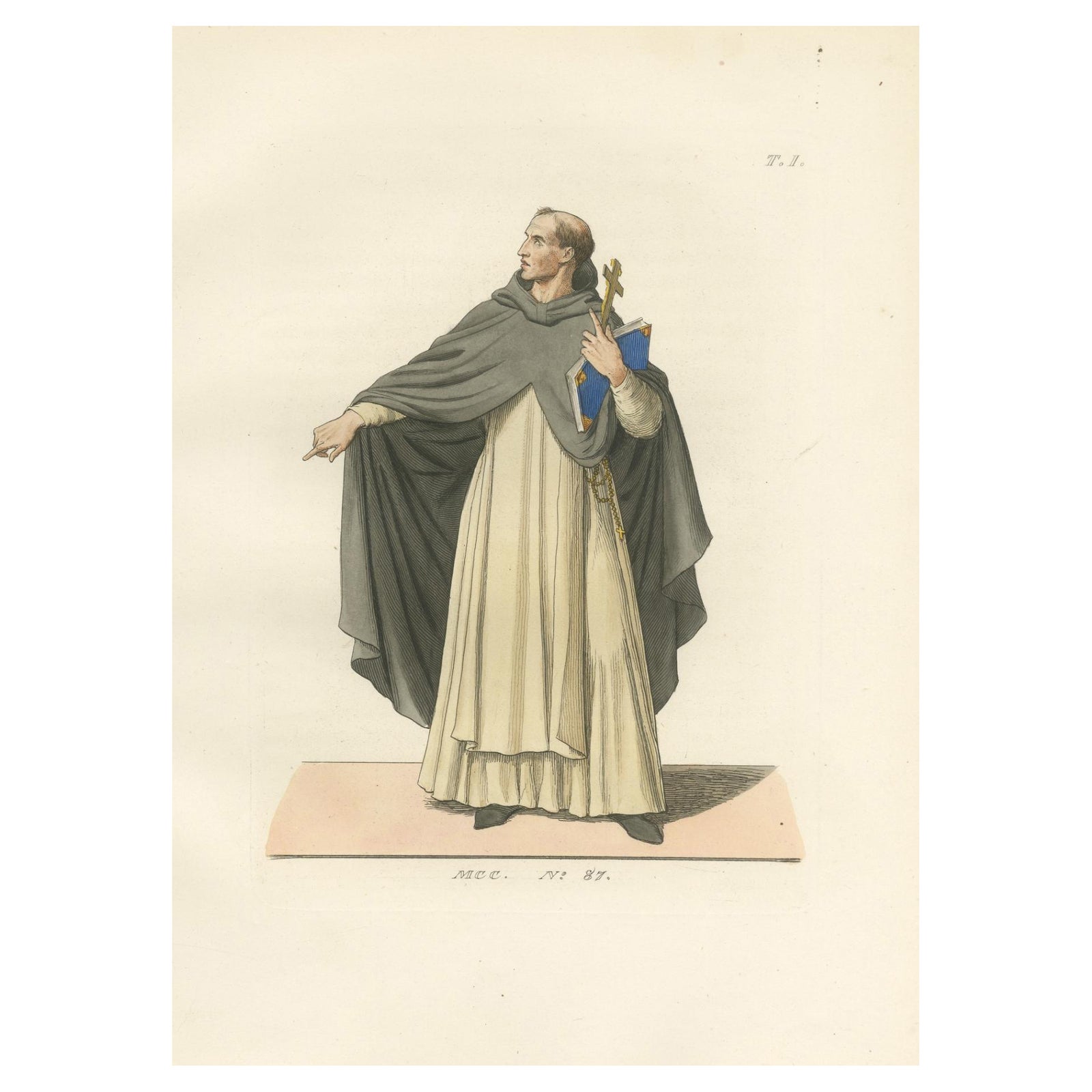 15th Century Dominican Friar, Antique Costume Print, Published 1845