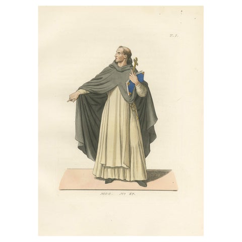 15th Century Dominican Friar, Antique Costume Print, Published 1845