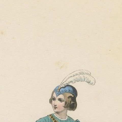 Antique French Costume Print of Medieval Page Boy, Hand-Colored, 19th Century, close-up 5