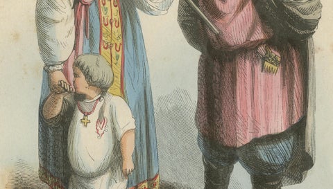 Russian Peasants from the Tver Governorate - Antique Costume Lithograph, c.1852, close-up 3