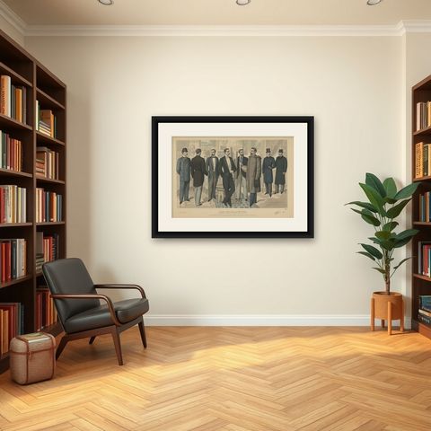 Antique Print of Fashion in December 1892 by Klemm & Weiss, circa 1900, shown framed in a room