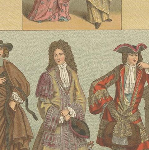 Pl. 108 Antique Print of French 17th-18th Century Costumes by Racinet, close-up 2