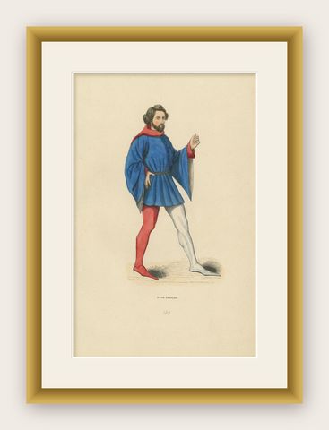 French Youth in Traditional Medieval Attire, 1847, shown framed