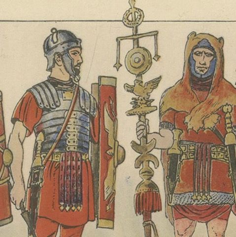 Antique Roman Military Costume Plate, Hand-Colored Print c.1880, close-up 4