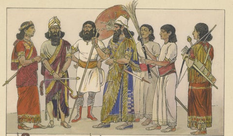 Set of 3 Antique Assyrian Costume and Culture Plates by Max Tilke, c.1900, close-up 1