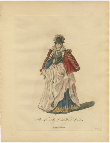 Lady of Quality in France with a Red Striped Cape, Jefferys Costume Plate, 1757, view 2