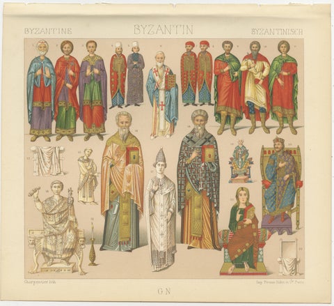 Byzantine Costume Study by Racinet, Imperial & Clerical Dress, 1888, view 2