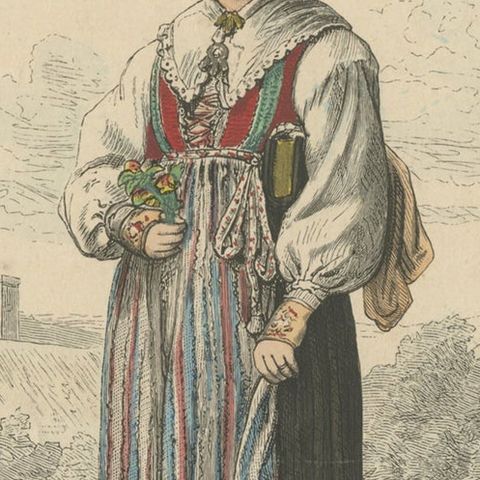 Antique Costume Print of a Girl from Leksand in Sweden, c.1880, close-up 1