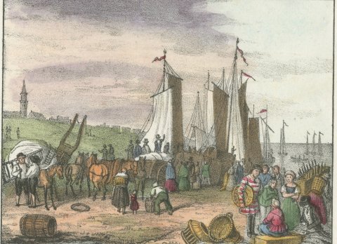 Dutch Woman, Man and Woman of Scheveningen and the Beach, 1842, close-up 2