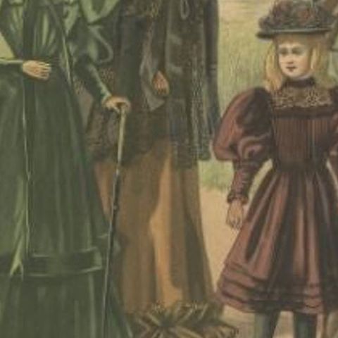 Antique Fashion Print from Germany with Women Wearing Dresses and Hats, 1893, close-up 1
