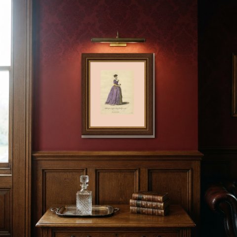 Habit of an English Lady of Quality in 1577, Jefferys Costume Plate, 1757, shown framed on a wall